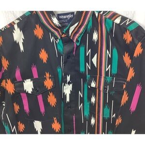 Men's Wrangler Vtg Heavy Cotton Western Shirt Brush-popper Aztec Y2K NOS long